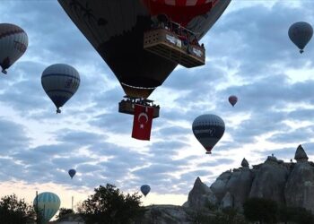 عيد الشباب والرياضة.. مناطيد تحلق بأعلام تركيا في سماء كبادوكيا